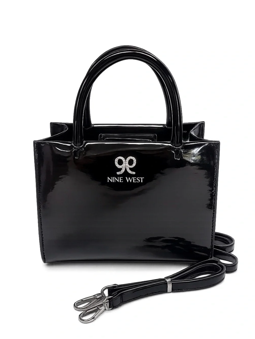 Nine West Eliora Mini Satchel Black Patent Top Handle Crossbody Purse Bag